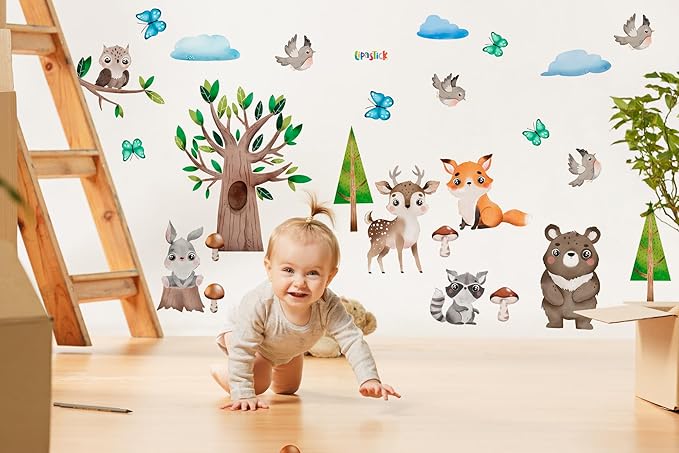Animals Wall Decals for Kids by Lipastick β Cartoon Animal Wall Stickers β Forest Animal Wall Decals for Kids Boys Baby Girls β Kids Wall Decals Bear Fox Deer Hare Raccoon Owl S Size