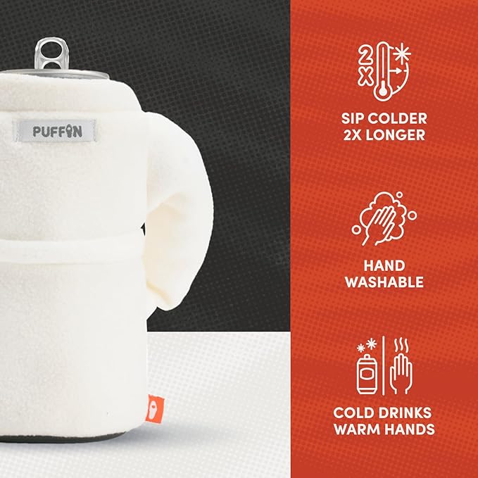 Puffin - The Spa Robe - Insulated 12 oz Can Cooler I Beer Bottle & Soda Can Insulator, Keep Drinks and Beverages Cold - Sandy White