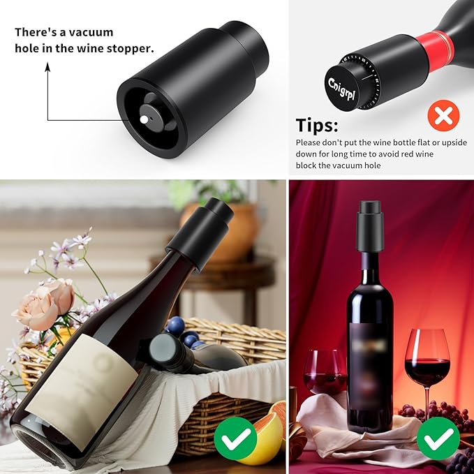 Wine Bottle Stoppers,2-in-1 Vacuum Wine Stopper,Reusable Wine Savers, Wine Preserver Vacuum Pump Corks Keep Wine Really Fresh, Best Gift for Wine Lovers for Christmas Gifts (2Pack)