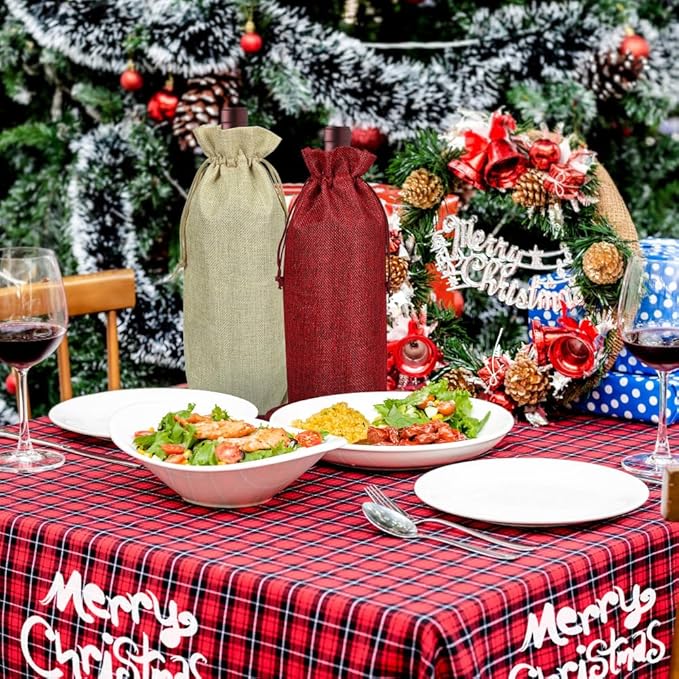 Shintop 10pcs Jute Wine Bags, 14.4 x 5.6 inches Hessian Wine Bottle Gift Bags with Drawstring (5 colors)