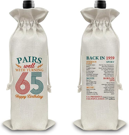 65th Birthday Gifts Wine Bag Congratulations Gifts for Women Men Parents Mom Dad Anniversary 1959 Birthday Wine Gift Bag