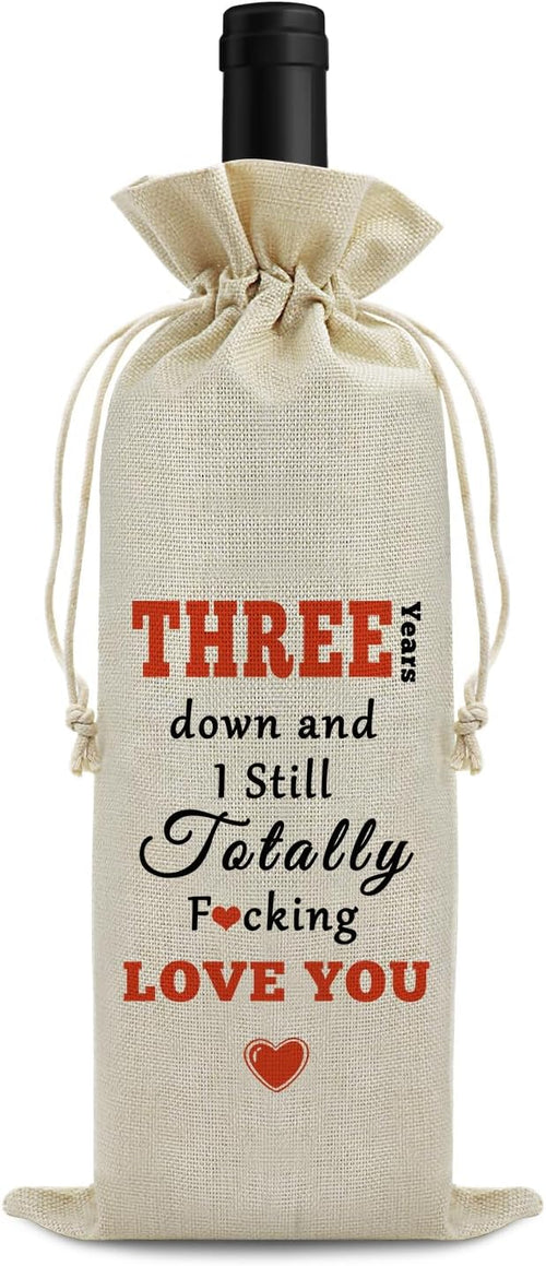 Sfodiary 3 Years Marriage Gift for Wife Husband Wine Bag 3rd Anniversary Wedding Gift for Couples Burlap Wine Bag Anniversary Keepsake Gift Birthday Christmas Valentine Gift for Her Him Wine Gift Bag