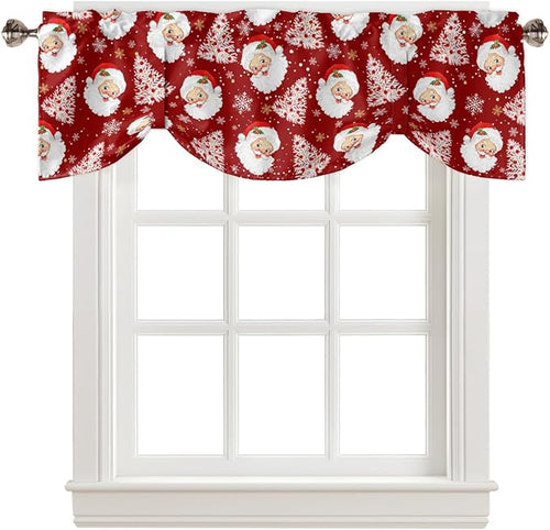 Red Christmas Blackout Tie Up Valance Curtains for Kitchen Windows Santa Claus Merry Christmas Tree Window Toppers Balloon Shades for Living Room/Bathroom/Bedroom,1 Panel, 42" X 12", Winter Snowflake