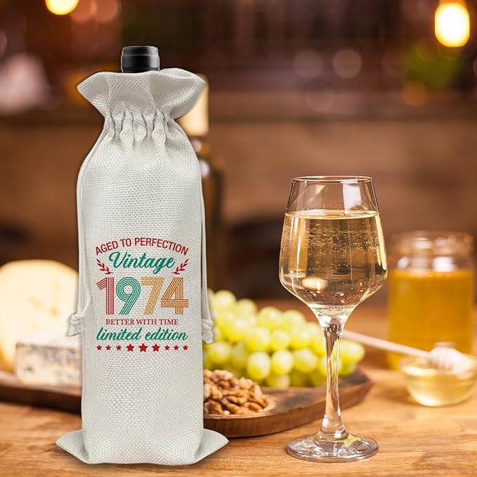 50th Birthday Gifts Wine Bag Congratulations Gifts for Women Men Parents Mom Dad Anniversary Favors 1974 with Time Information Wine Gift Bag