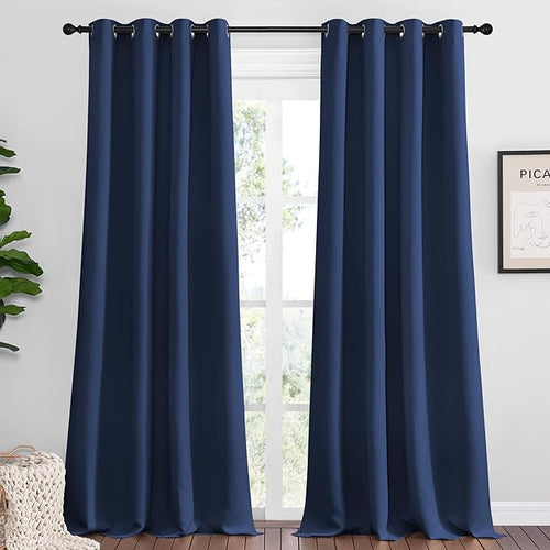NICETOWN Navy Blackout Curtains 96" Long for Living Room, Thermal Insulated Window Treatment Light Reducing Room Darkening Drapes for Boys Kids Bedroom, Classroom, Apartment (55" W x 96” L, Set of 2)