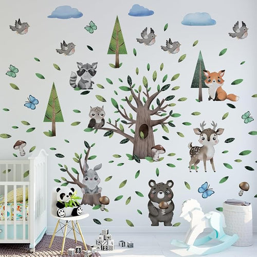 Large Animals Wall Decals for Kids by Lipastick β 177 pcs Woodland Animals Wall Stickers β Forest Animal Wall Decals for Kids Boys Baby Girls β Kids Wall Decals Bear Fox Deer Hare Raccoon Owl XXL Size