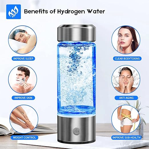Hydrogen Water Bottle, Hydrogen Rich Water Generator, Rechargeable Portable Glass Hydrogen ,3Min Quick Electrolysis, for Daily Office Home Travel and Fitness Drinking