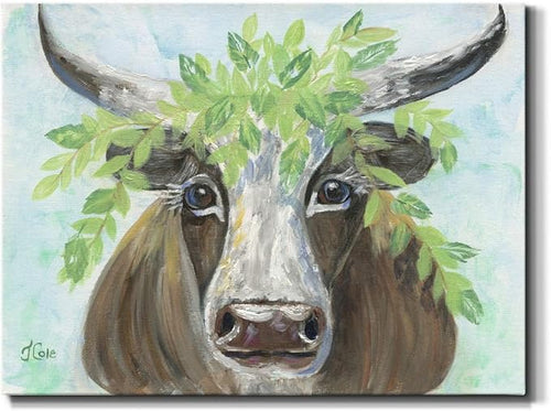 Renditions Gallery Canvas Animal Wall Art Modern Decorations Paintings Olive Crown Steer Abstract Glam Wild Longhorn Canvas Artwork Prints for Bedroom Office Kitchen - 24"x36" LT33