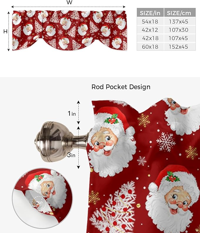 Red Christmas Blackout Tie Up Valance Curtains for Kitchen Windows Santa Claus Merry Christmas Tree Window Toppers Balloon Shades for Living Room/Bathroom/Bedroom,1 Panel, 42" X 12", Winter Snowflake