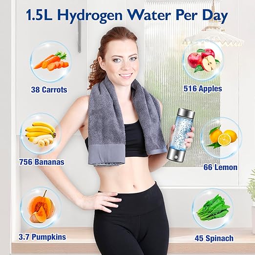 Hydrogen Water Bottle, Portable Hydrogen Water Bottle Generator, Rechargeable Hydrogen Water Ionizer Machine for Home, Office, Travel, Daily Drinking(Silver)
