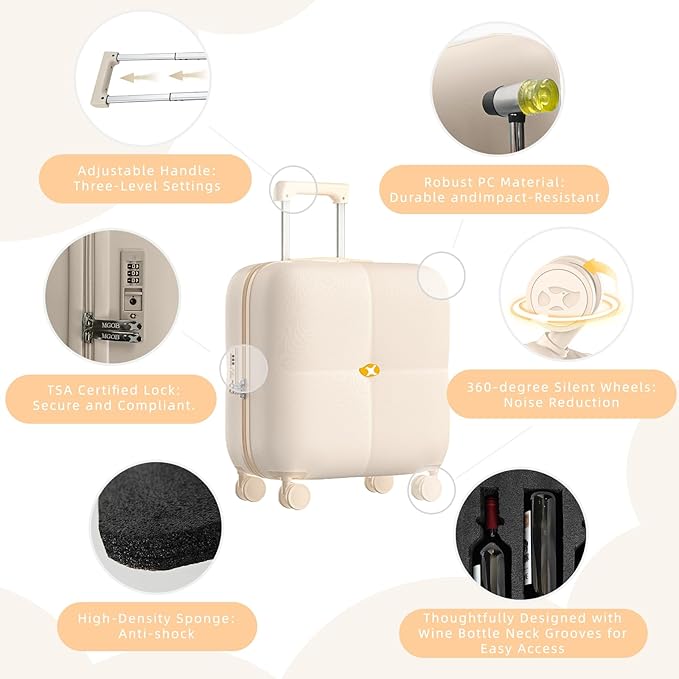 Wine Suitcase, 6 Bottle Wine Luggage, Durable Wine Travel Case, Fly With Wine Suitcase with TSA Lock, Versatile Wine Carrier with Removable Inserts and Silent Spinner Wheels(Cream)