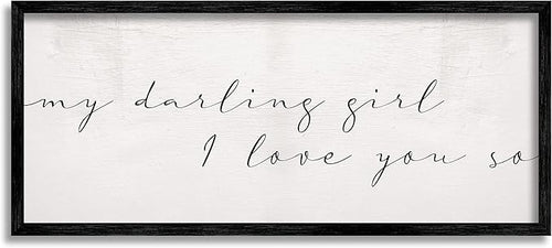 Stupell Industries Darling Girl I Love You So Sentiment Soft Typography, Designed by Daphne Polselli Black Framed Wall Art, 13 x 30, Off- White