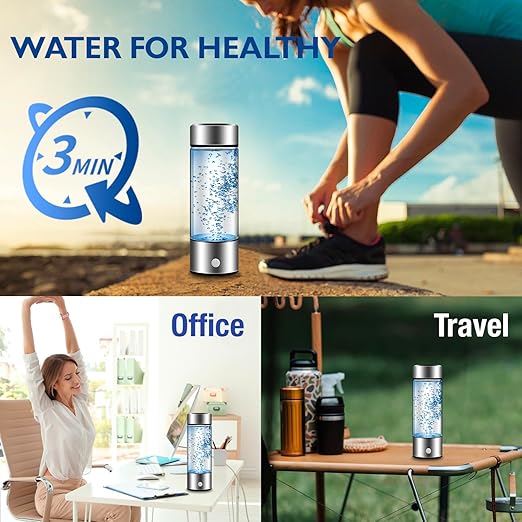 Hydrogen Water Bottle, Portable Hydrogen Water Bottle Generator, Rechargeable Hydrogen Water Ionizer Machine for Home, Office, Travel, Daily Drinking(Silver)