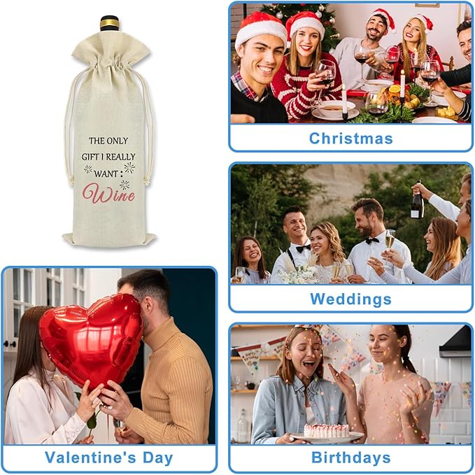 Wine Themed Bag Funny Gifts for Wine Lovers Christmas Birthday Valentine's Day Housewarming Gifts for Women Men Best Friend Friendship Gift Wine Bottle Gift Bags with Drawstrings Decorations Supplies