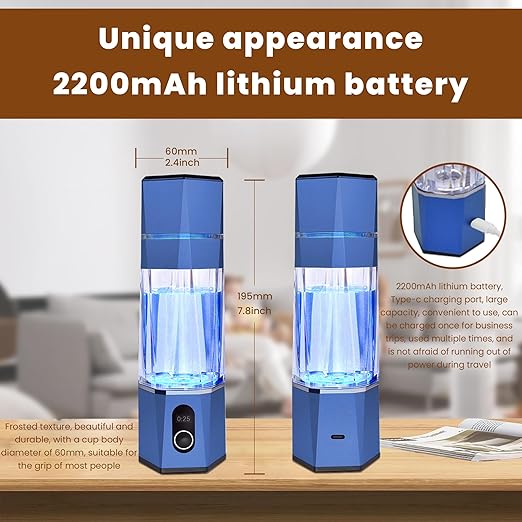 Hydrogen Alkalin Hydrogen Water Generator,Portable Rechargeable aquahealth Hydrogen Water Bottle with SPE/PEM Technology, Suitable for Home, Office, Travel, and Fitness Hydration.(Blue)