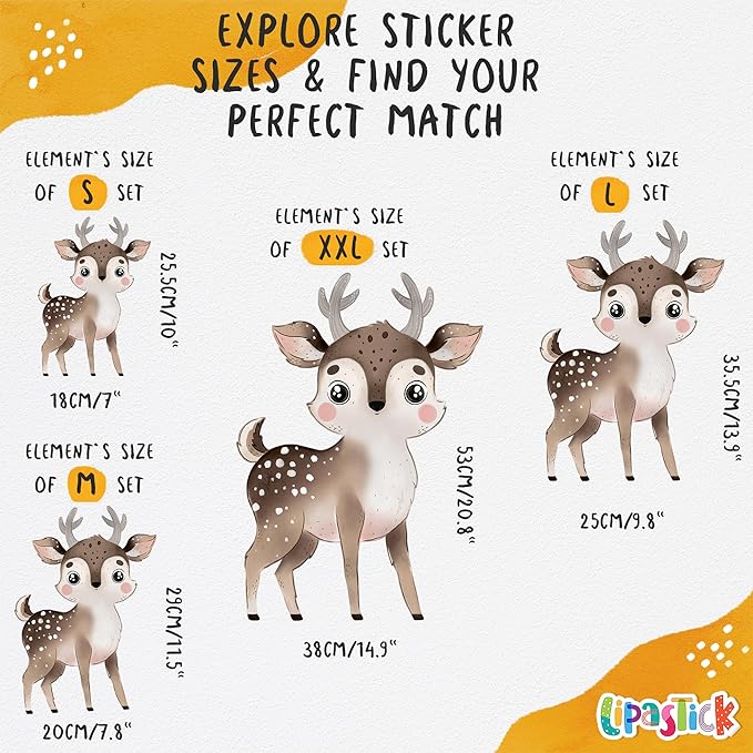 Large Animals Wall Decals for Kids by Lipastick β 133 pcs Woodland Animal Wall Stickers β Forest Animal Wall Decals for Kids Boys Baby Girls β Kids Wall Decals Bear Fox Deer Hare Raccoon Owl M Size