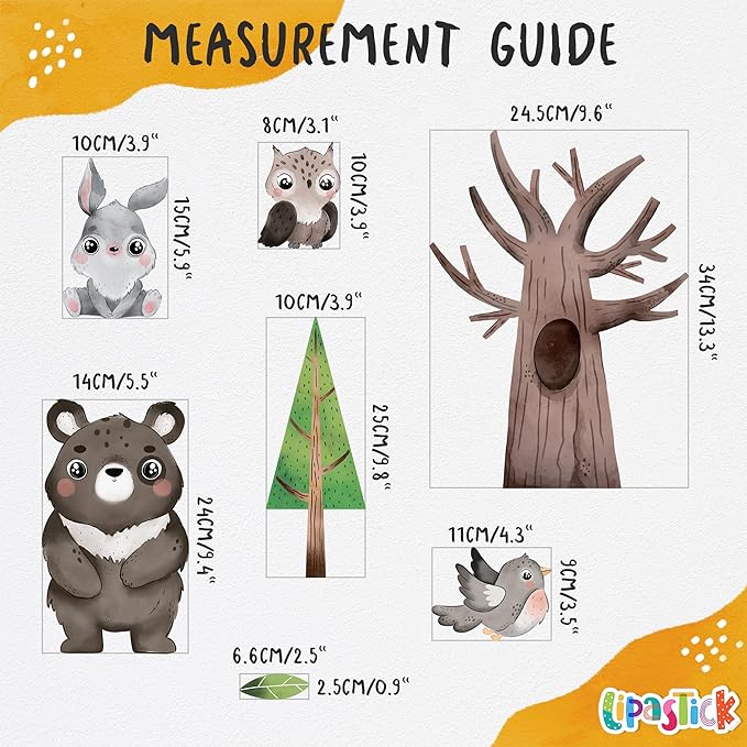 Animals Wall Decals for Kids by Lipastick β Cartoon Animal Wall Stickers β Forest Animal Wall Decals for Kids Boys Baby Girls β Kids Wall Decals Bear Fox Deer Hare Raccoon Owl S Size