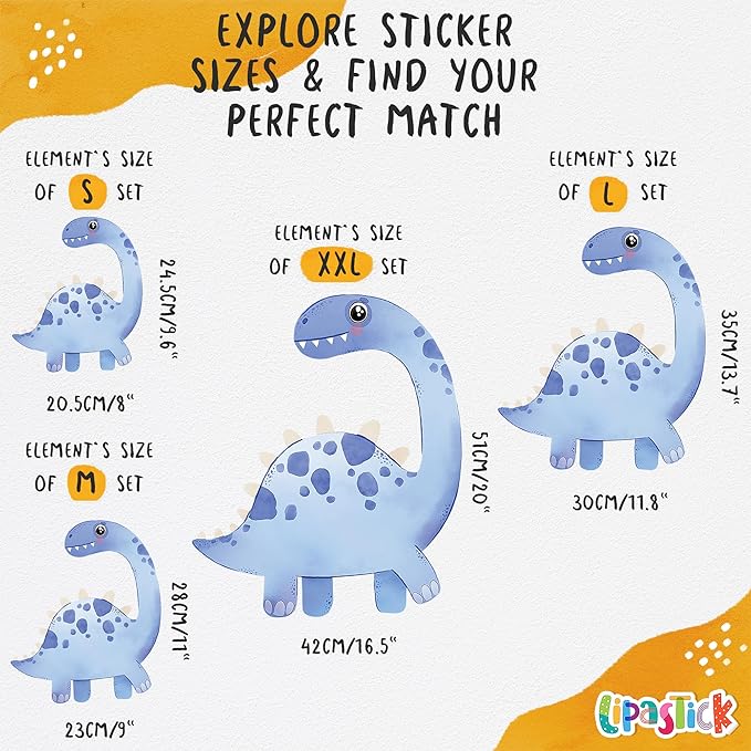 Large Dinosaur Wall Decals by Lipastick - 110 pcs Watercolour Dinosaur Kids Wall Stickers - Dinosaur Footprints Silhouettes Decals for Walls β Peel and Stick Decal for Kids Bedroom Nursery L Size