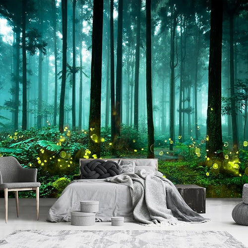 Green Enchanted Forest Wallpaper Mural for Kid's Bedroom Background Wall Decor (Not Peel and Stick)