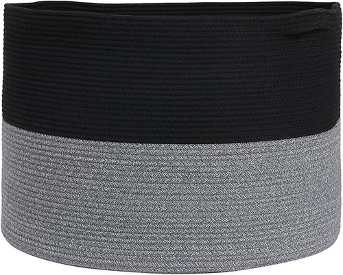 24" x 24" x 17" Max Size Large Cotton Rope Basket, Extra Large Storage Basket, Woven Laundry Hamper, Cloth Storage Bin, for Blankets Clothes Towels Pillows in Living Room, Black/Grey Mix