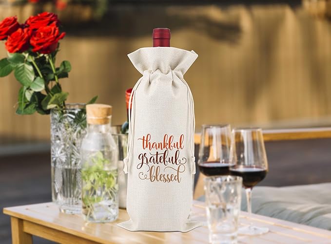 Thankful Grateful Blessed Wine Gift Bag,Thank You Gifts for Colleagues,Friends,Employee,Bosses,Gift for Encouragement,Appreciation Gifts,Retirement Gift Bag,Reusable Wine Bags With Drawstring,L42