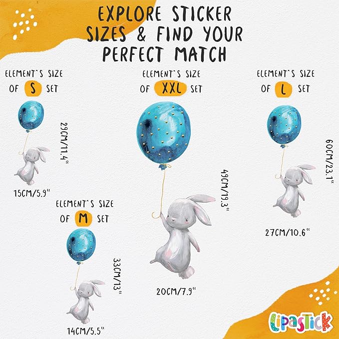 Hot Air Balloon Wall Decals for Kids by Lipastick โ 87 pcs Cartoon Animals Wall Decals for Girls Boys Kids Baby - Animal Wall Stickers for Nursery Room Bedroom - Raccoon Fox Koala Panda M Size