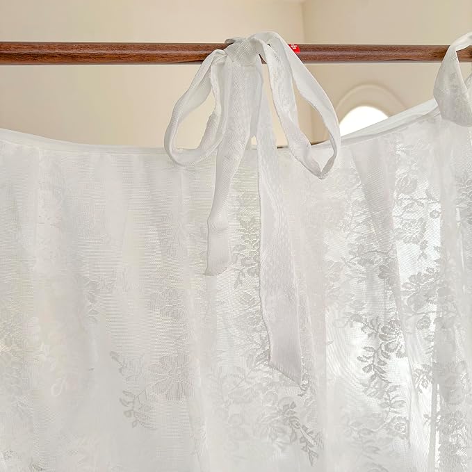 Mengersi Canopy Bed Curtains with Tie Backs,Bed Canopy Curtains Bed Drapes Sheer Curtains for Bedroom Decor(Twin,White