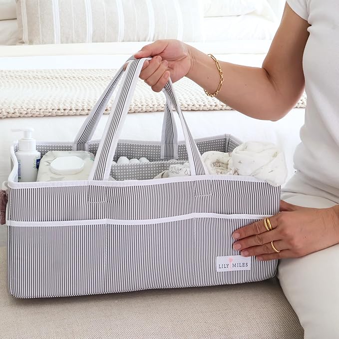 Lily Miles Baby Diaper Caddy - Organizer Tote Bag for Infant Boy or Girl - Baby Shower Basket - Nursery Must Haves - Registry Favorites - Newborn Caddie Car - Gray/Gray, Extra Large