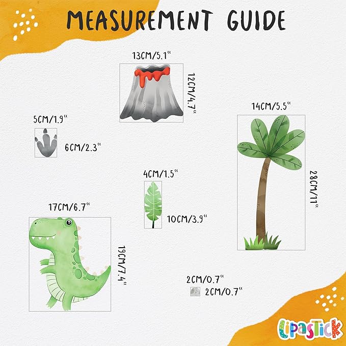 Dinosaur Wall Decals by Lipastick - Watercolour Dinosaur Kids Wall Stickers - Dinosaur Footprints Silhouettes Decals for Walls โ Peel and Stick Decal for Kids Bedroom Nursery S Size