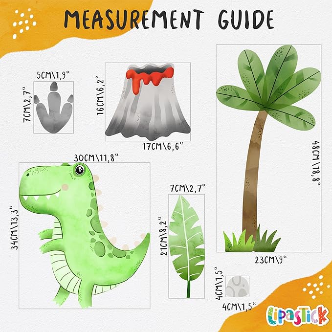 Large Dinosaur Wall Decals by Lipastick - 110 pcs Watercolour Dinosaur Kids Wall Stickers - Dinosaur Footprints Silhouettes Decals for Walls β Peel and Stick Decal for Kids Bedroom Nursery L Size