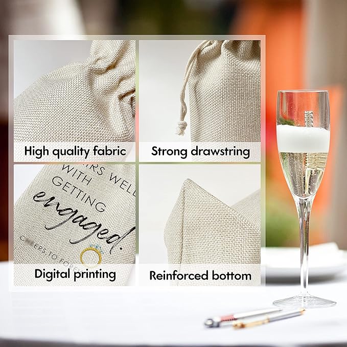 Engagement Wine Gift Bags - Engagement Gift for Couples, Gift for her, Bride Gift - Reusable Burlap With Drawstring Gift Bag (5.5"x 13.5")-1 Pcs/jiu022