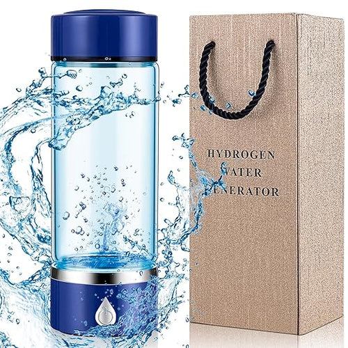 Hydrogen Water Bottle with PEM SPE Technology - 2024 for Men Women - A Portable Rechargeable Hydrogen Water Generator with Gift Box, Hydrogen Water Ionizer Machine for Home Office Travel (Blue)