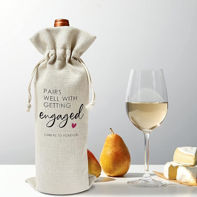 Engagement Wine Gift Bags - Engagement Gift for Couples, Gift for her, Bride Gift - Reusable Burlap With Drawstring Gift Bag (5.5"x 13.5")-1 Pcs/jiu023
