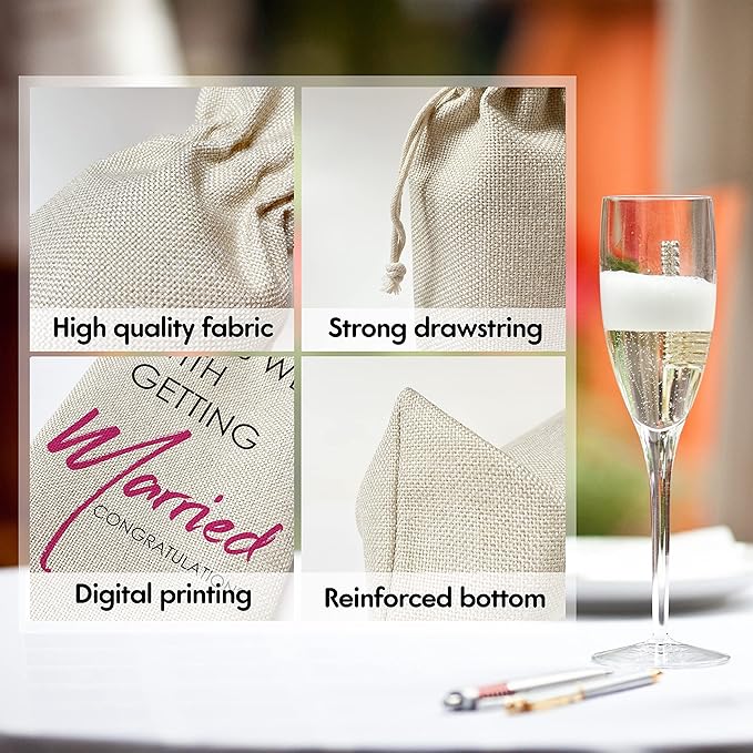Engagement Wine Gift Bags - Pairs Well With Getting Married, Engagement Gift for Couples, Gift for her, Bride Gift - Reusable Burlap With Drawstring Gift Bag (5.5"x 13.5")-1 Pcs/jiu015