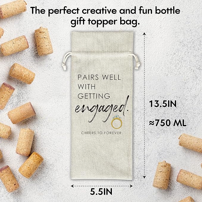 Engagement Wine Gift Bags - Engagement Gift for Couples, Gift for her, Bride Gift - Reusable Burlap With Drawstring Gift Bag (5.5"x 13.5")-1 Pcs/jiu022