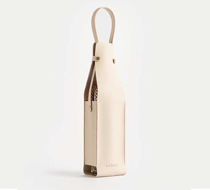 Salute NEW Wine Bottle Carrier with Corkscrew | Vegan Leather Tote Gift Bag Corporate Gift idea Picnic Travel Tastings Wine Gift Beach Party BYOB Restaurant Valentines Day (Cream)