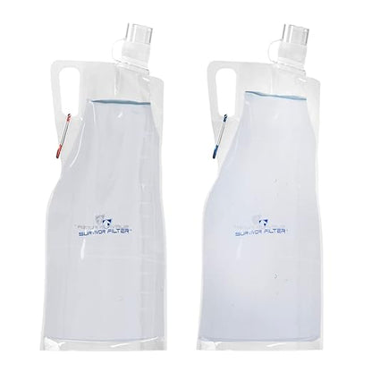 Survivor Filter 2L Clear Collapsible Water Bottles - Travel, Hiking, Foldable, BPA-Free - 2 x 67oz