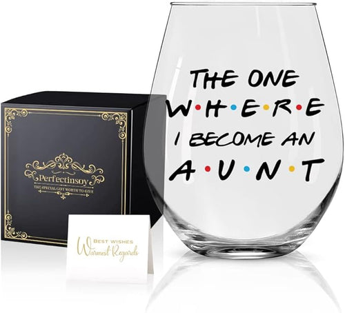 Perfectinsoy The One Where I Become an Aunt Wine Glass Gift Box, Aunt Wine Glass Gifts for Aunt, New Aunt, Women, Sister, Colleague, Friend, Neighbors, Aunt Pregnancy Announcement, Mother's Day Gift