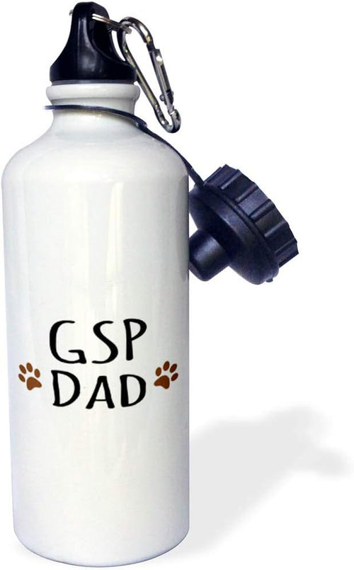 3dRose "GSP Dog Dad-German Shorthaired Pointer-short-haired doggie by breed brown paw prints doggy love" Sports Water Bottle, 21 oz, White