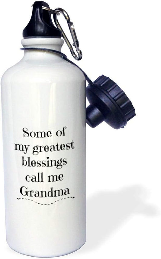 3dRose "Some of my greatest blessings call me grandma" Sports Water Bottle, 21 oz, White