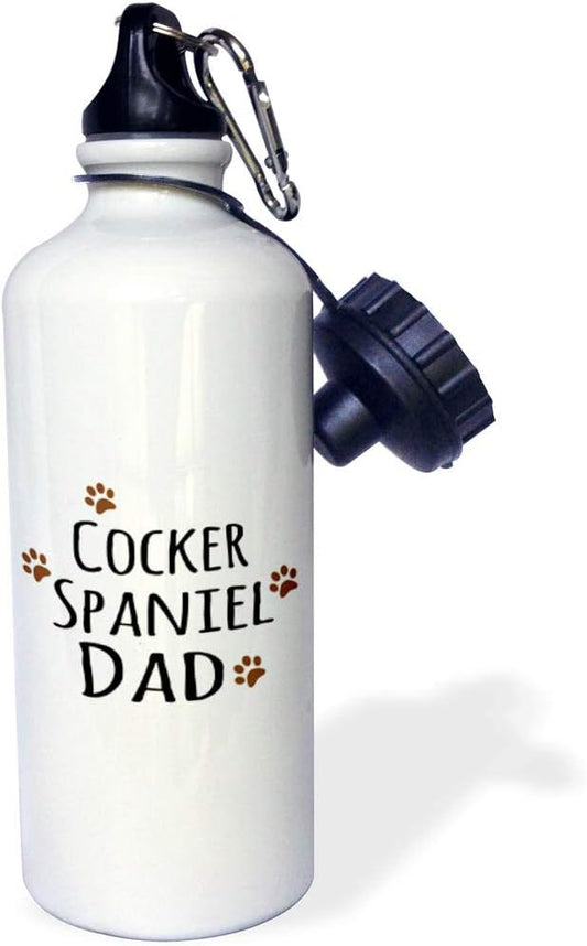 3dRose "Cocker Spaniel Dog Dad-Doggie by breed-brown muddy paw prints love-doggy lover-pet owner" Sports Water Bottle, 21 oz, White