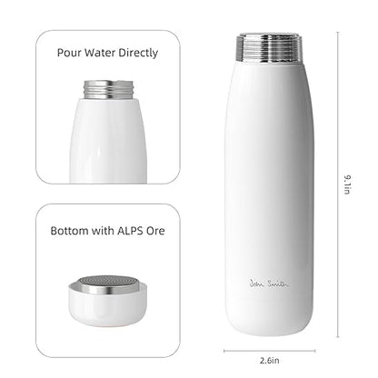 JOHNSMITH Hydrogen Water Bottle, Alkaline Water Bottle 15oz, Creates High pH Premium Water, Portable Insulated Stainless Steel Bottle Alpine Ore Filter Water Bottle for Sports, Outdoor, Office, White