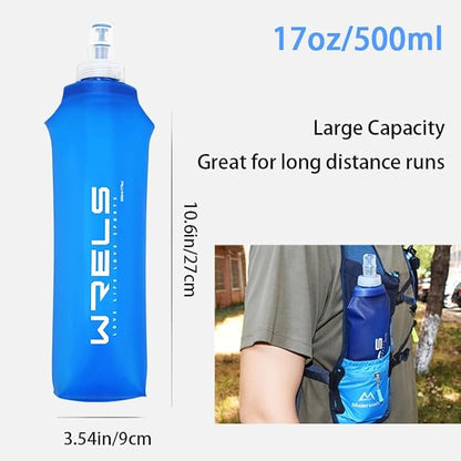 Soft Running Water Flask Soft Flasks Collapsible Soft Water Bottles Small BPA-Free for Sports Hiking Hydration Pack 5oz/8oz/17oz(BLUE,17oz)