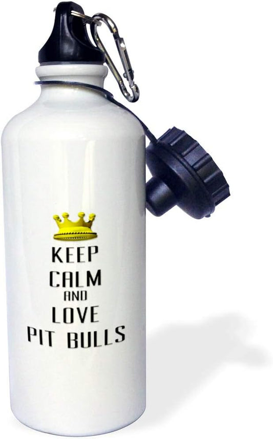 3dRose "Gold Crown Keep Calm And Love Pit Bulls" Sports Water Bottle, 21 oz, White
