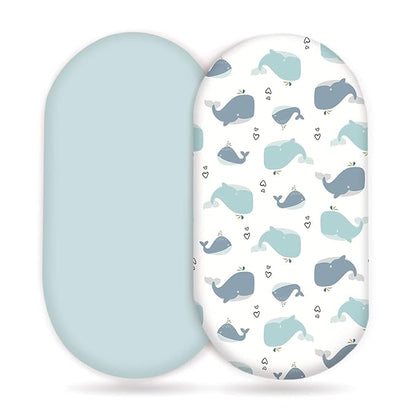 Stretchy Ultra Soft Fitted Bassinet Sheet Set 2 Pack, Universal Fit for Bassinets Baby Cradle Moses Basket Oval Rectangle Pad/Mattress, Lovely Whale Bassinet Sheets