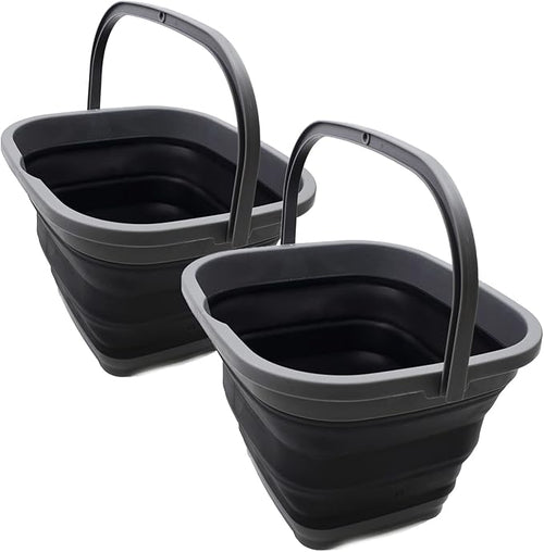 SAMMART 10L (2.6 gallon) Collapsible Rectangular Handy Basket/Bucket (Grey/Black (Set of 2))