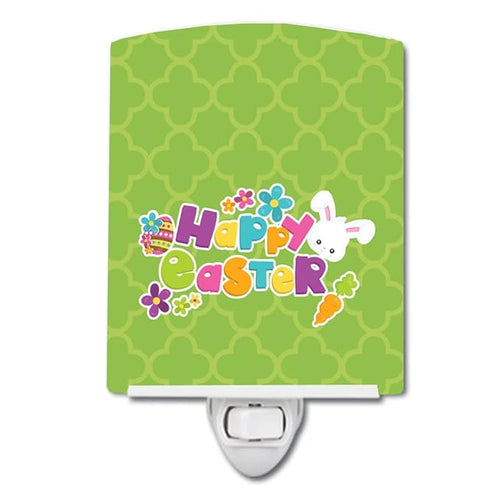 Caroline's Treasures BB6900CNL Happy Easter Green Quatrafoil Ceramic Night Light Compact, UL-Certified, Ideal for Bedroom, Bathroom, Nursery, Hallway, Kitchen, 6x4x3, Multicolor