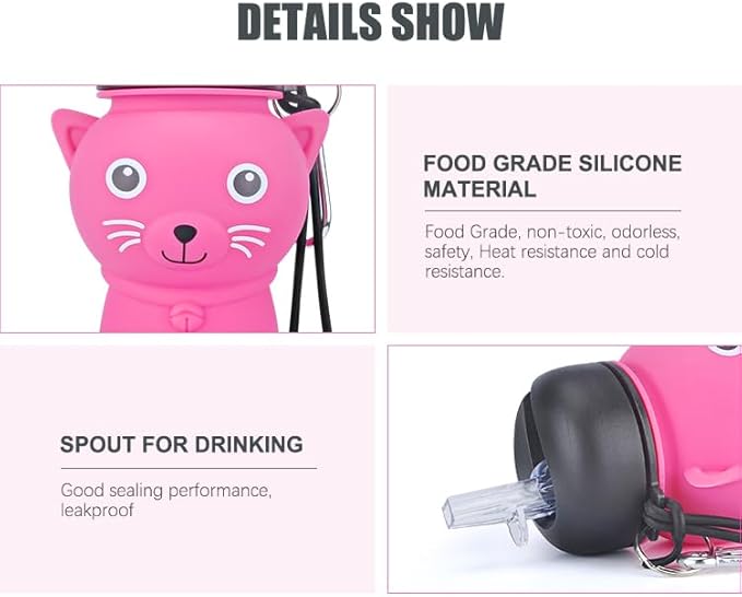 Collapsible Silicone Water Bottle，kawaii water bottle,500ml(16.9 oz),cute water bottles For Girls,School,Sports,Hiking, Backpacking, Camping, Walking, BPA Free(cute bear)