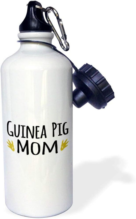 3dRose Guinea Pig Mom-for Pet Owners-Cavy Rodent Family Pets-with Brown Paw Prints-Footprints Sports Water Bottle, 21 oz, White