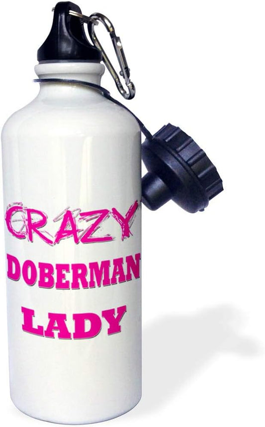 3dRose Crazy Doberman Lady-Sports Water Bottle, 21oz , 21 oz, Multicolor